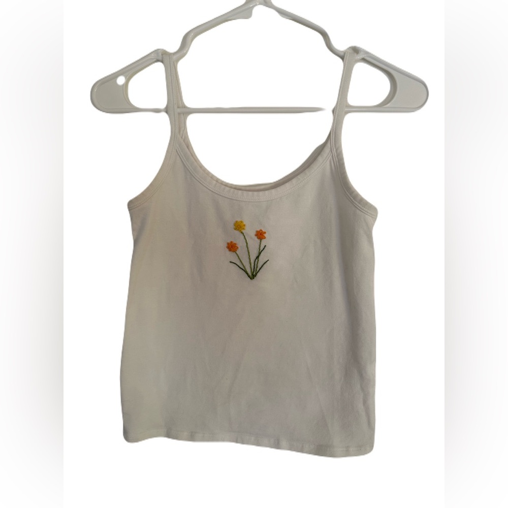 Floral Hand-Embroidered White Tank Top